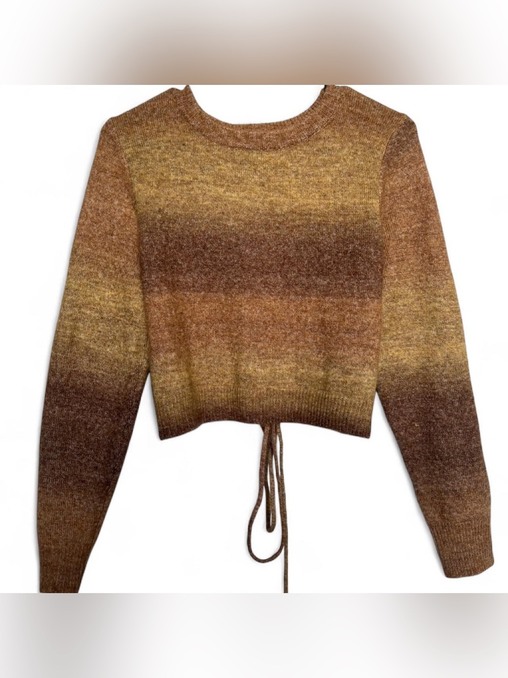 Cotton On Ombre Crewneck Tie-Hem Sweater in Brown and Gold